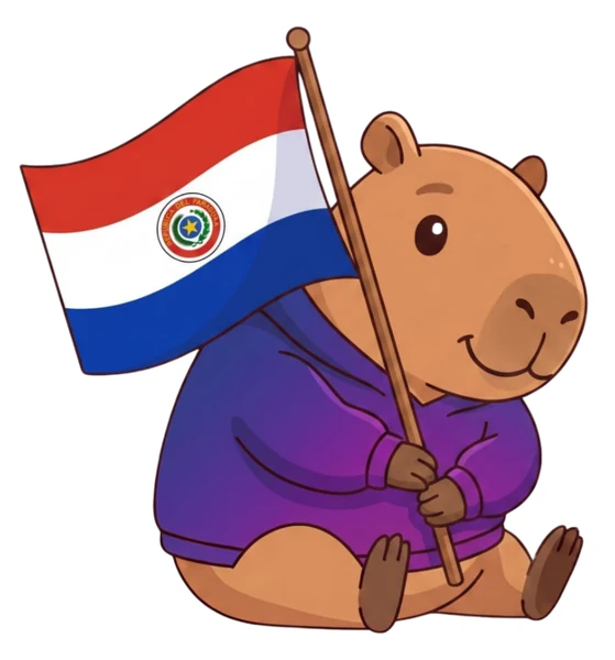 Capibara, mascota de Catálogo Smart, con la bandera de Paraguay